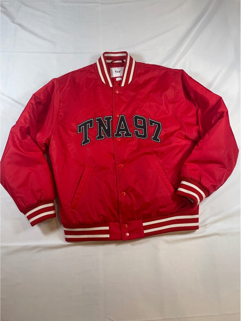 Tna Aritzia Womens Red Varsity Bomber Jacket Snap Button Size Medium